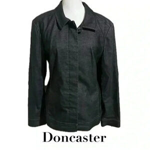 Doncaster black denim button up stretchy blazer with pockets sz 12